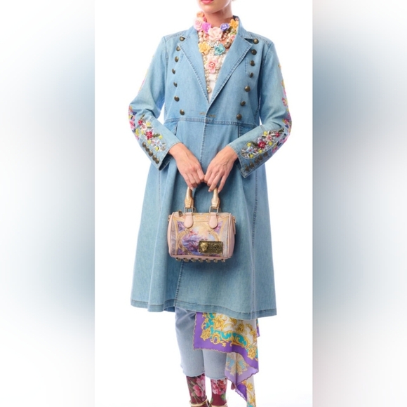 ARATTA The New Yorker Embroidered Denim Coat with Floral Details. Sz M NWT - Picture 4 of 13